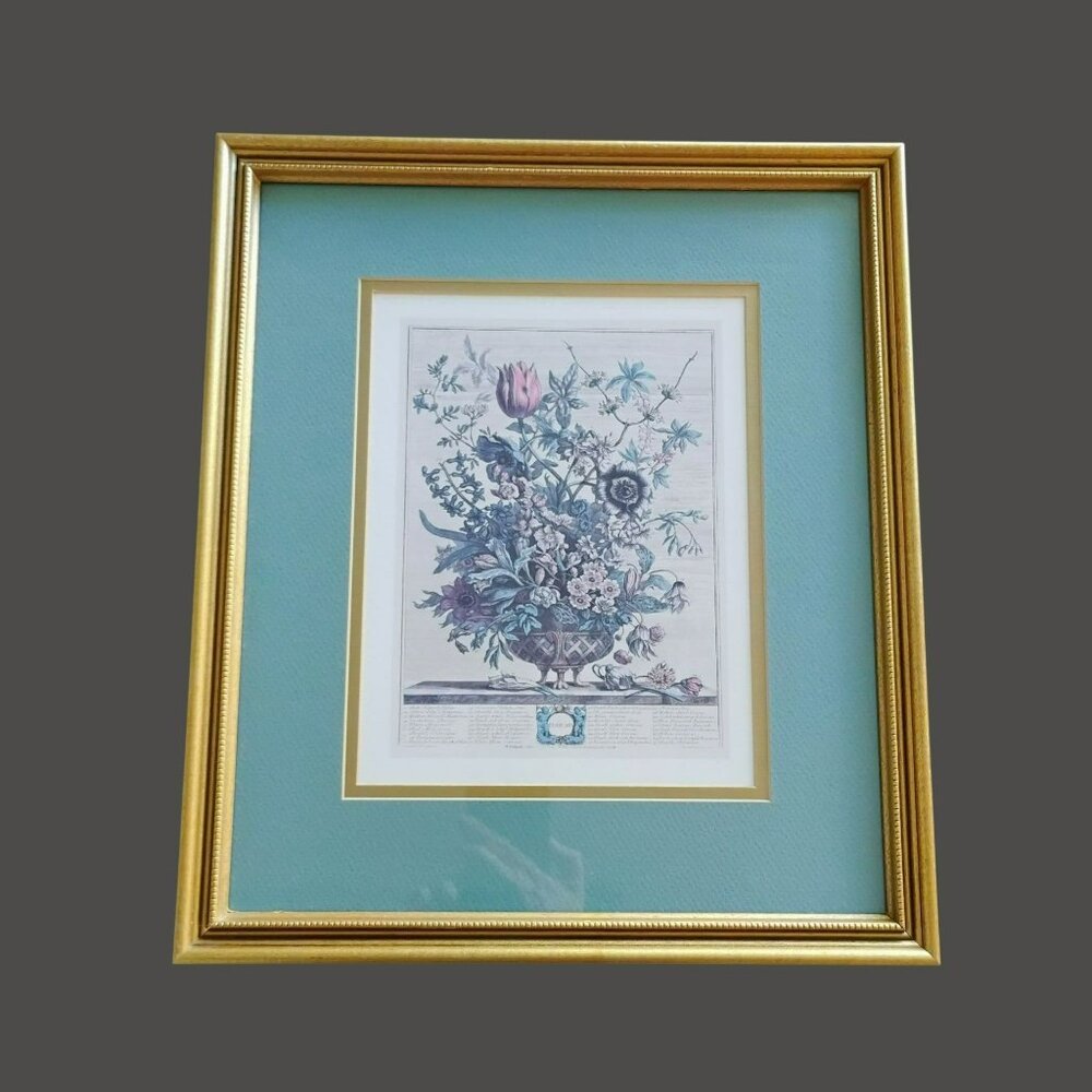 Vintage Robert Furber Framed Botanical Art Print, FEBRUARY 12 Months of Flowers